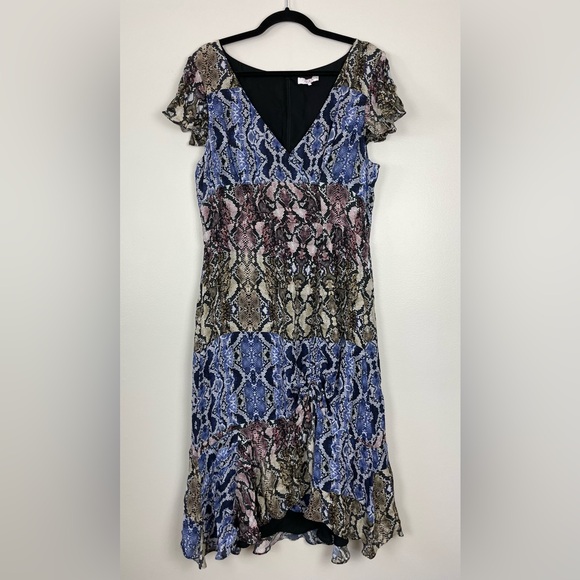 Parker 100% Silk Midi Dress Multi Color Animal Snakeskin Print - Picture 3 of 6